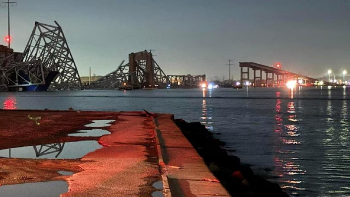 A view of the fallen Francis Scott Key Bridge in Baltimore, United States, on Tuesday. (Photo: Reuters.)